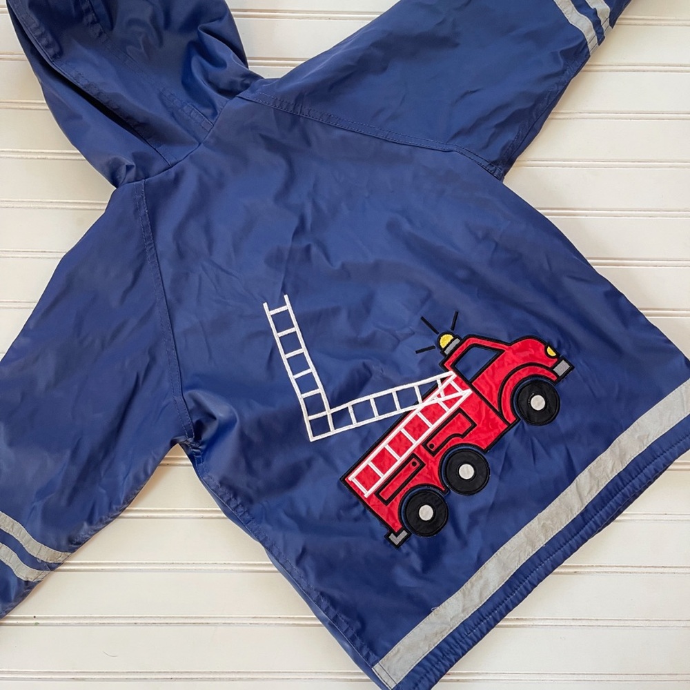 VINTAGE WIPPETTE KIDS VGUC Firetruck Embroidered Appliqué Fleece Lined Raincoat